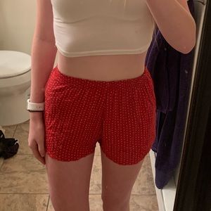 Pull & Bear Red/Orangey Dotted Flowy Shorts